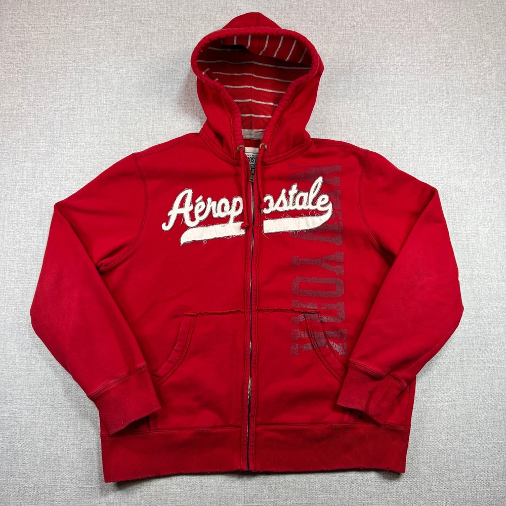 Aeropostale Y2K Heavy Hoodie Sweatshirt Men XL Red Script Full Zip Thermal Mall